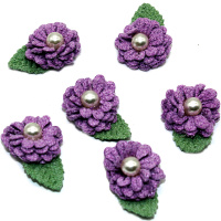Цветок декоративный Георгин 3,5х5см с листиком и жемчугом, сиреневый 6шт/уп. Y9509-19