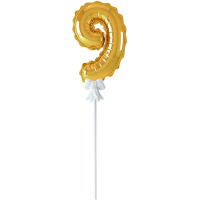 Шар воздушный 14см Цифра "9" самонадувающийся с держателем, фольга, золото FBZ-03
