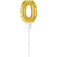 Шар воздушный 14см Цифра "0" самонадувающийся с держателем, фольга, золото FBZ-03