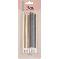 Свечи д/торта 6шт. 14см с подсвечниками, металлик "Черный/Золото" 625186