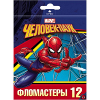 Фломастеры 12 цветов "VK. Marvel. Человек паук" смываемые, картон 057432
