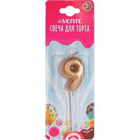 Свеча д/торта "Воздушный шарик" 9, золотистая 9060012