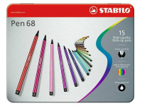 Фломастеры 15 цветов "Pen 68" шестигранные, смываемые, металл 6815-6