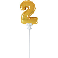 Шар воздушный 14см Цифра "2" самонадувающийся с держателем, фольга, золото FBZ-03