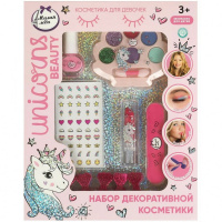 Косметика для девочек "Единорог" (тени, помада, лак, наклейки, пилочка, разделитель, аппликатор)