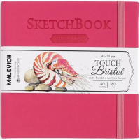 Скетчбук 14х14см 40л 180г/м2 "Bristol Touch" на резинке, твердая обложка, малиновый 401238