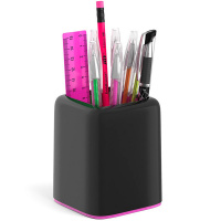 Набор настольный "Forte Accent" 18,5х9х24см 9 предметов, пластик, черный с розовой вставкой