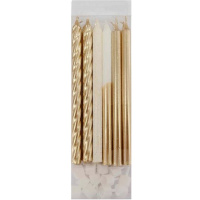 Свечи д/торта 12шт. 12см с подсвечниками Gold&White 6077716