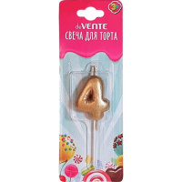 Свеча д/торта "Воздушный шарик" 4, золотистая 9060007