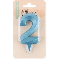 Свеча д/торта "Грани. Цифра 2" синяя бирюза 7см 1912