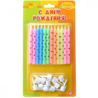 Свечи д/торта 12шт. 6см с подсвечниками в горошек, ассорти 6025342