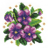 Набор для вышивания "Фиалки" 13х13см (ткань со схемой, нитки, бисер, игла) 8-116