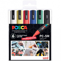 Набор маркеров перманентных "POSCA" стандартные цвета, 6шт, пулевид. наконечник, толщина линии 2,5мм Набор маркеров перманентных "POSCA" стандартные цвета, 6шт, пулевид. наконечник, толщина линии 2,5мм
