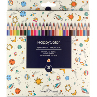 Карандаши 24 цвета "HappyColor" трехгранные дерево, картон 30-0053