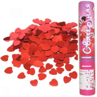 Хлопушка безопасная 30см, пневматическая, красные сердечки, фольга 108838