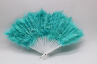 Веер с перьями 23см мятный, пластик Y10616-24