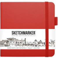 Скетчбук 12х12см 80л 140г/м2 красный, на резинке, твердая обложка "Sketchmarker" 2314202SM