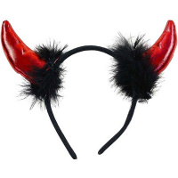 Ободок Рога с перьями, пластик/текстиль, черно-красный Y4100-16