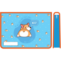 Папка д/труда А4 "Милые корги" 325х230х100мм на молнии сверху, пластик ПТР-22