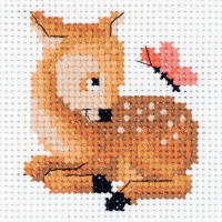 Набор для вышивания "Оленёнок с бабочкой" 9,5х10,5см (канва, нитки, игла, схема) 8-331