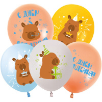 Шар воздушный 30см(12") Пастель С Днем Рождения! Капибары ассорти 2ст. 512-069