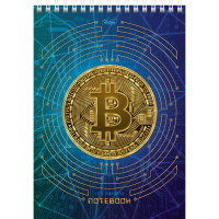 Блокнот А5 80л "Биткоин" без линовки на спирали, 3D фольга, матовая ламинация, 2 дизайна 055059