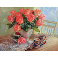 Алмазная мозаика 30х40см "Кофе и розы" полная выкладка GB75028