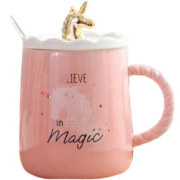 Кружка "Единорог" с ложкой и крышкой, 4 вида, керамика C518