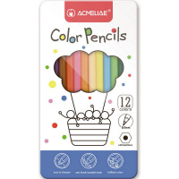 Карандаши 12 цветов шестигранные дерево, в металлическом футляре 9800-12