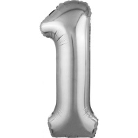 Шар воздушный 102см (40"), Цифра "1" фольга, серебро 754467