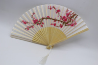 Веер 21см бело-розовый, с кисточкой, органза/дерево Y10613-24