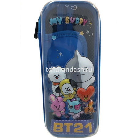Пенал "BT21. My Buddy" 22,5х10х5см прямоугольный, 1 отделение, пластик, синий DB23231