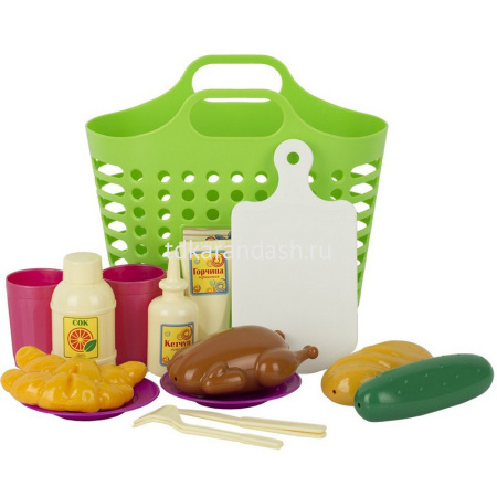 Набор продуктов "Пикник" в корзине 18 предметов, пластик 25,5х9,5х21см У895