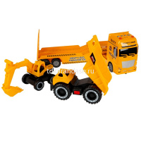Картинка Трейлер "Автовоз" инерционный, пластик 14x58x23см + самосвал и экскаватор (свет, звук) ВВ6082 от магазина "Карандаш" Трейлер "Автовоз" инерционный, пластик 14x58x23см + самосвал и экскаватор (свет, звук) ВВ6082 от магазина "Карандаш"