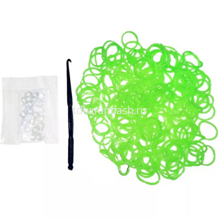 Резиночки для плетения 9х14см 200шт с крючком и зажимами ярко-зеленые TZ2371