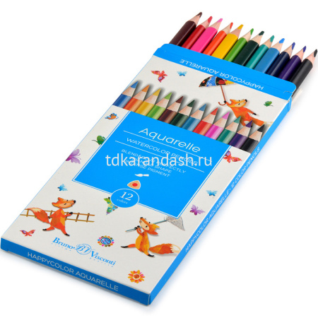 Карандаши акварельные 12 цветов "HappyColor" трехгранные, картон, 6 видов 30-0066 от магазина "Карандаш"