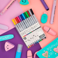 Набор капиллярных ручек 12цв 0,4мм "Sketch&Art" шестигранные, блистер с европодвесом 36-0011 от магазина "Карандаш"