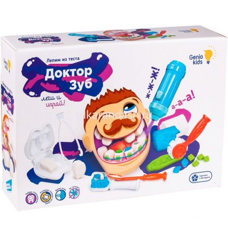 Набор д/лепки из теста 4 цвета 50гр. 8шт. "Доктор Зуб" (макет головы, бормашина, аксессуары) TA1041