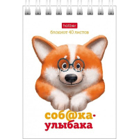 Блокнот А7 40л "Соб@ка-улыбака" клетка, на спирали, 6 дизайнов 081185 от магазина "Карандаш"