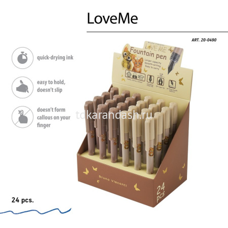 Ручка перьевая "Love me" 0,38мм синяя, круглый корпус Glossy Pro, 2 вида 20-0490 от магазина "Карандаш"
