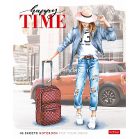 Тетрадь А5 48л клетка "Happy time" на скобе матовая ламинация 5 дизайнов 067783 от магазина "Карандаш"