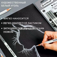 Карандаши угольные 6шт мягкие/средние/твёрдые (черные-3шт, белые/умбра/сиена-1шт) металл C0006 от магазина "Карандаш"