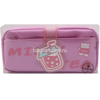 Пенал "Milk tea" 21х10,5х5,5см, прямоугольный, 1 отделение, 1 карман, на кпопке, текстиль, розовый от магазина "Карандаш"