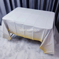 Скатерть "Happy Birthday. Белая с золотым горошком" 137х183см фольга Y9838-24 от магазина "Карандаш"