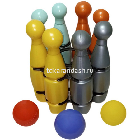 Игра "Боулинг" пластик 24х17м (8 кеглей, 3 шара) металлик PL43321