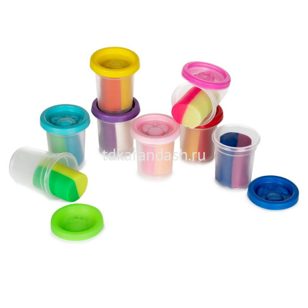 Тесто для лепки 8 баночек 16 цветов, двухслойное, с крышками-штампиками TA2018 от магазина "Карандаш"