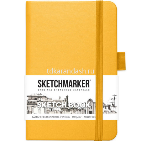 Скетчбук 9х14см 80л 140г/м2 "Sketchmarker" на резинке, твердая обложка, оранжевый 2314401SM