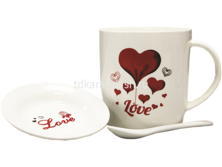 Набор чайный "Сердце" (кружка, блюдце, ложка) керамика Y6408-18