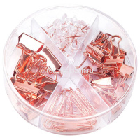 Набор канц.принадлежностей, 4 отделения (гвоздики 20шт, скрепки 30шт, зажимы 22шт) металл, медный от магазина "Карандаш"