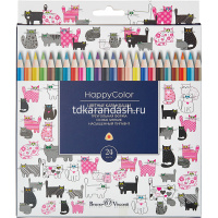 Карандаши 24 цвета "HappyColor" трехгранные дерево, картон 30-0053 от магазина "Карандаш"